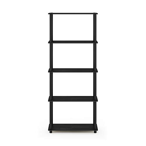 Image of Furinno TURN-N-TUBE Storage Shelves, 5-Tier Book Shelf, Corner Shelf, Toolless Open Shelves, for Organization and Storage, Living Room, Garage, Home Office, Americano