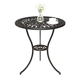 IDEALHOUSE Patio 23''Cast Aluminum Side Table with Umbrella Hole,Outdoor Small Coffee Tables,Anti-Rust Bistro Table,Round End Table,Outdoor Furniture for Indoor,Patio,Garden,Porch,Balcony(Bronze)