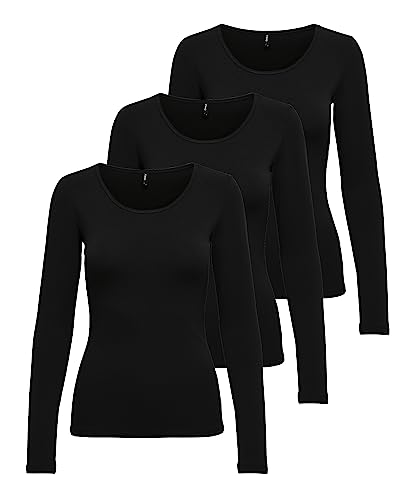 ONLY Damen Onllive Love LS O-Neck TOP 3-Pack, M ONLY Damen Onllive Love LS O-Neck TOP 3-Pack, M