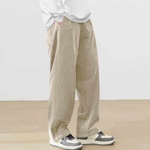 Hawyet Corduroy Sweatpants for Men Lightweight Spring Fall Elastic Waist Drawstring Straight Leg Baggy Casual Pants3