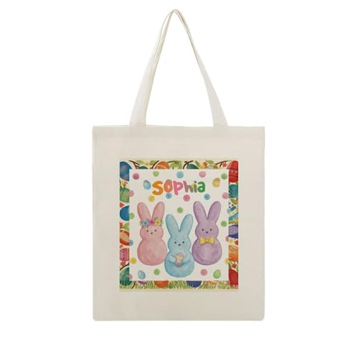 FUNINGAMZ Sacolas personalizadas de Páscoa com nome, bolsa personalizada para caça aos ovos, doces, guloseimas e lembrancinhas de festa, Multi