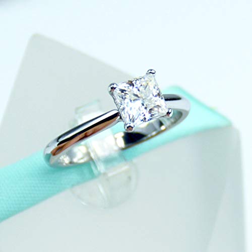 One Carat Princess Cut White Moissanite Diamond Solitaire Engagement Ring #TOP2