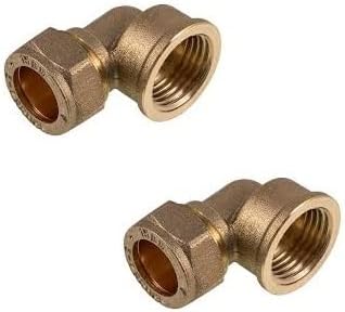 UKDD® 15mm Compression by 1/2" BSP Brass Female Iron Elbow 90 Bend, 15mm x 1/2" Adaptors Bend - WRAS Approved - Pack of 2