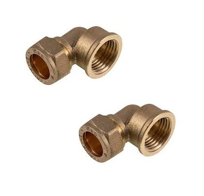 UKDD® 15mm Compression by 1/2 BSP Brass Female Iron Elbow 90 Bend, 15mm x 1/2 Adaptors Bend - WRAS Approved - Pack of 2