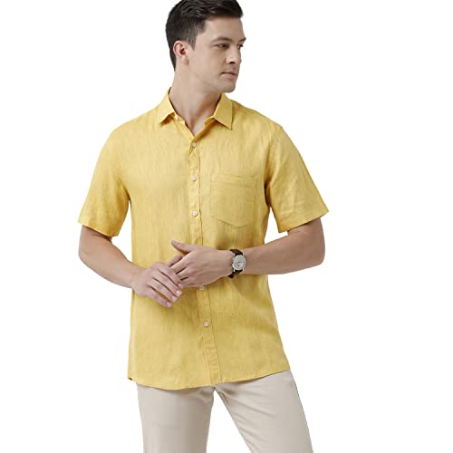 Image of Linen Club Men's Pure Linen White Solid Slim Fit Full Sleeve Casual Shirt