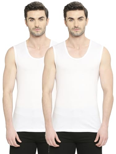 Image of VIP FAB 100% Cotton Round Neck Sleeveless Broad Shoulder Vest Combo Set for Mens, White