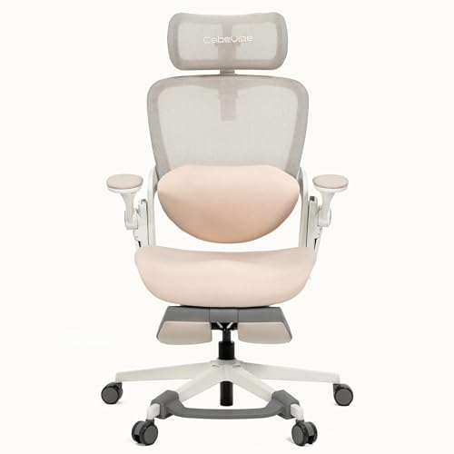 CabLady S2 Petite Ergonomic Office Chair for Women, Small Frame Desk Chair with Adjustable Lumbar, Headrest & Footrest, Space-Saving Flip-Up Armrests