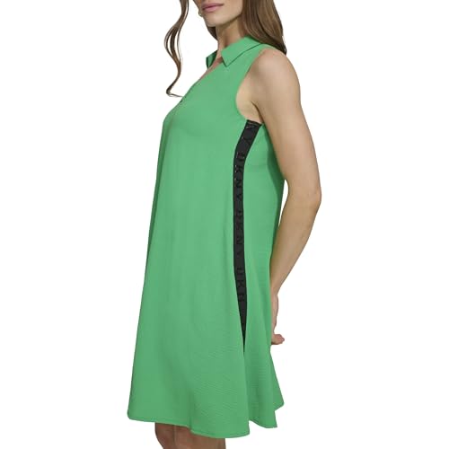 Image of DKNY Women's Sleeveless Collared Neck Logo Taping Above The Knee Dress