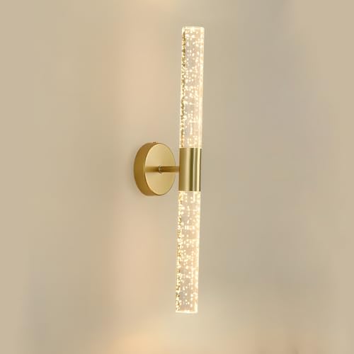 Wall Sconce Light for Bathroom,Hardwired Modern Wall Lighting Fixture Crystal Wall Light Gold Plating Bubble Crystal 2-Light Sconce for Bathroom Bedroom Hallway,Warm Light