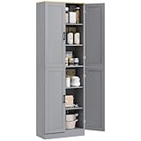 HOMCOM Alacena de Cocina Armario de Cocina Mueble Auxiliar con Puertas y Estantes Ajustables Antivuelco para Comedor Salón 60x30x171 cm Gris