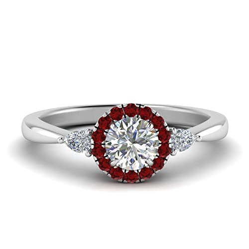 Image of Sterling Silver Sapphire & CZ Diamond Halo Engagement Ring with Pear Accent, Round Shape, Wedding & Everyday Jewelry for Women, US Sizes 4-12
