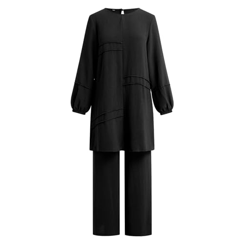 Image of Abayas Dress For Women Muslim Long Sleeve Loose Top Pants 2 Pcs Dubai Islamic Muslim Women Matching Sets