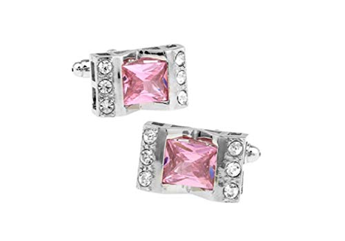 MRCUFF Pink Crystal with Clear Accents Cufflinks in Presentation Gift Box & Polishing Cloth