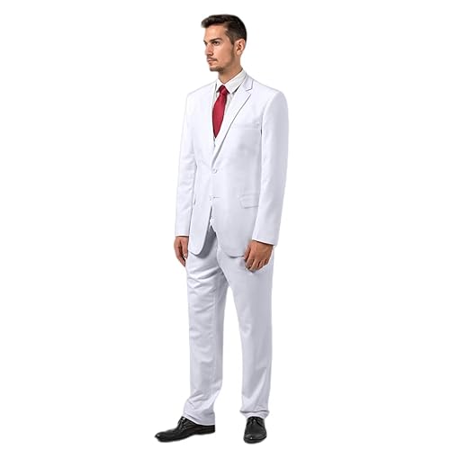 Image of Mens Suit Solid Two Button Slim Fit Suit Set for Wedding Formal Business Suit Men 3 Piece Suit Blazer Vest Pants Set