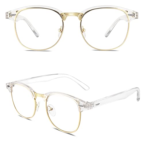 Happy Store CN56 Vintage Inspired Classic Horn Rimmed Half Frame Nerd UV400 Clear Lens Glasses