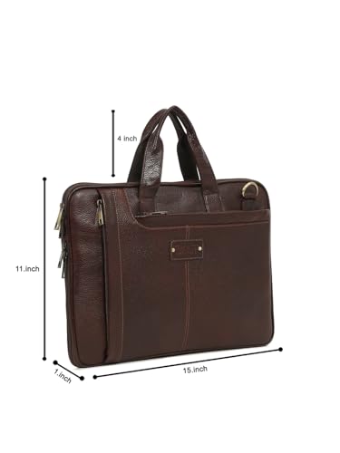 Image of TEAKWOOD LEATHERS Unisex Genuine Leather Textured Laptop Bag | Stylish & Durable Office Bag | Spacious & Elegant Business Messenger Bag for Men & Women