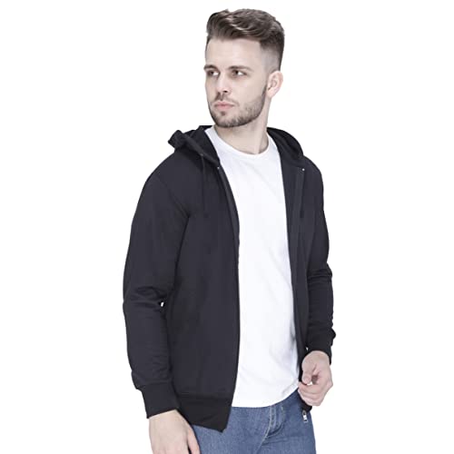 Image of Plain Zip Neck Hooded Winter Cotton Sweatshirt with Full Sleeves