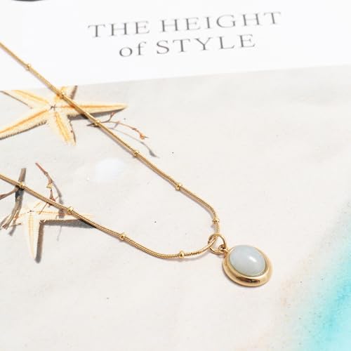 18k Gold Plated Stainless Steel Healing Stone Oval Pendant Necklace Jewelry Gift for Women3