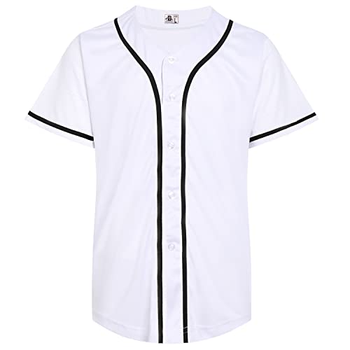 DEHANER Custom White Mens Womens Baseball Jersey Full Button Down Up Shirts Sports Uniforms Streetwear Black Stripe-White Jersey Size Medium
