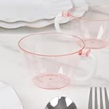 Efavormart 25-Pack Transparent Blush Plastic Coffee Cups with Handles 6oz - Hard Disposable Tea Mugs for Hot Drinks