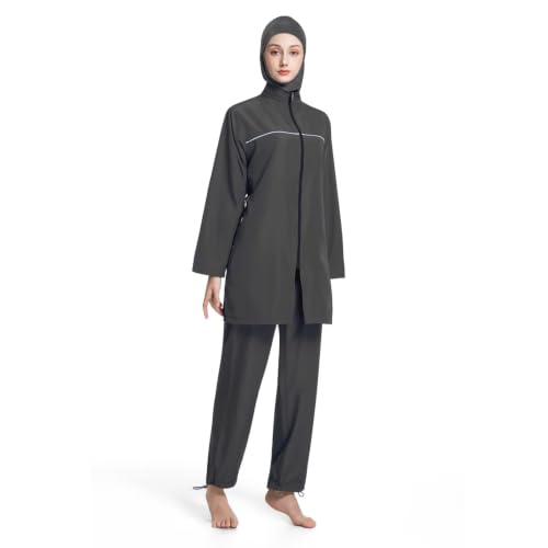 Burkini 3 pièces pour femme musulmane avec hijab et fermeture éclair noire taille XL