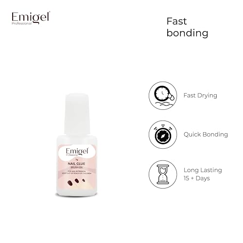 Image of Emigel Professional Nail Glue for Artificial Nail Extensions with Brush On Applicator | Professional Grade | Quick-Drying Glue for Long Lasting and Secure Nail (7g)