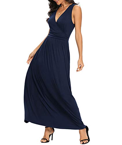 Image of LILBETTER Women Sleeveless Deep V Neck Loose Plain Long Maxi Casual Dress