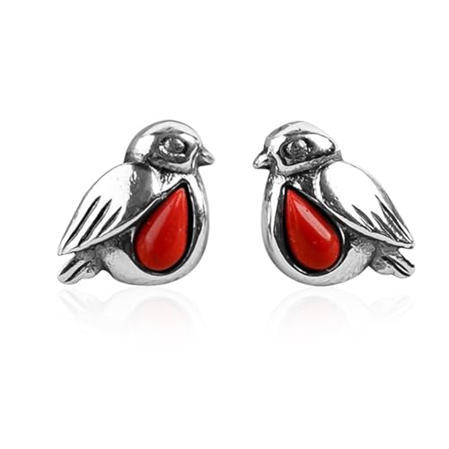 AOVNA Miniature Robin Stud Earrings Robin Bird Earrings Silver Studs Earrings for Women Bird Watching Gifts for Bird Lovers