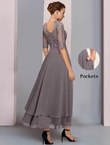 Half Sleeve Mother of The Bride Dresses for Wedding Lace Appliques Chiffon Mother of The Groom Dress with Pockets3