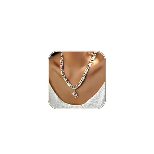 RINHOO Puka Shell Necklace for Women and Men Surfer Wooden Bead Coconut Shell Beach Jewelry Hawaii Necklace for Women (Style 1-Gold)
