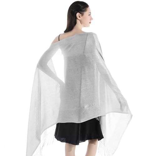 Soft Silky Shawl Wraps for Women – White Sunscreen Scarf with Long Tassels, Lightweight Evening Party Dress Shawl, Summer Thin Beach Bikini Sun Cloak4