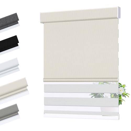 Allesin Zen Cordless Dual Roller Shades with Square Cassette, Double Layer Window Shades, Blackout and Light Filtering, Day and Night Blinds for Home Office Door, Beige Yellow and White, Custom Size