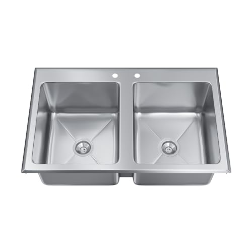 Image of Stainless Steel 2 Compartment Drop-In Sink. Bowl 14 in. x 16 in. x 10 in. No Faucet
