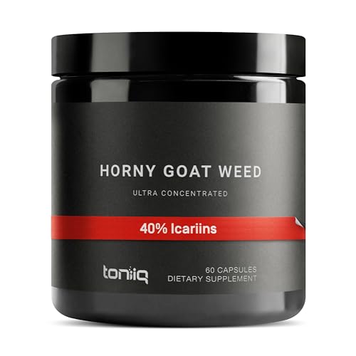 Toniiq Super Strength Horny Goat Weed for Men & Women - Epimedium sagittatum - 40% Icariins - 60: 1 Concentrated Extract - 3P Tested - Premium hornygoatweed for Men - 60 Caps