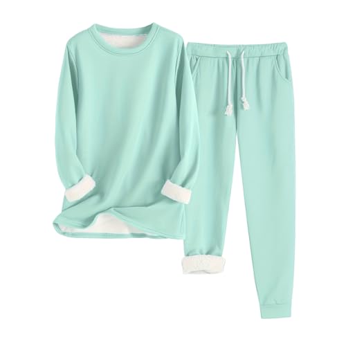 Ropa de dormir de invierno para mujer conjunto de suéter y pantalones cálidos con bolsillos