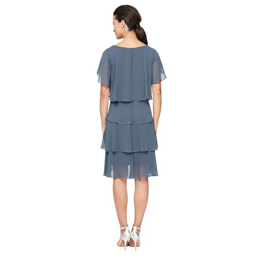 Image of S.L. Fashions Women's Short Tulip Sleeve Tiered Chiffon Cocktail Dress, Wedding Guest Gown (Petite and Regular Sizes)
