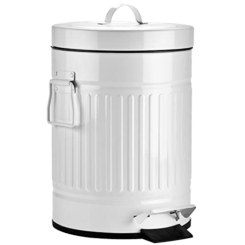 Image of Autumn Alley, Farmhouse Bathroom Trash Can - White Trash Bin with Lid and Pedal - White Garbage Bin for Rustic Bathroom, Farmhouse Kitchen Trash Can, Country Home Decor, 5L, 1.3 Gallon