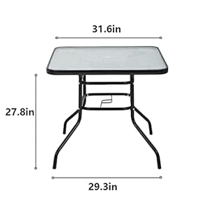 FDW Bistro, Outdoor Dining Square Tempered Glass Patio Table with Umbrella Hole for Lawn Balcony Yard, Black FDW Bistro Outdoor Dining Square Tempered Glass Patio Table with Umbrella Hole for Lawn Balcony Yard Black