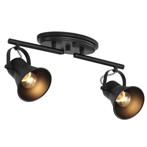 Image of 2 Light Track Lighting Ceiling, Industrial Directional Ceiling Spot Light Fixture,Black Flush Mount Ceiling Light for Kitchen, Living Room, Hallway, Bathroom, Cabinet, Etc.