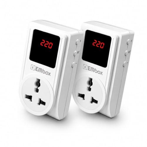 Image of Embox Automatic Digital Voltage Protector 220V Smart Plug 10amp Socket Switcher with Surge Protectors and LED Display Screen for Appliances, Refrigerators, Washing Machines and TV
