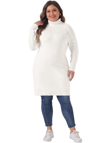 Image of Agnes Orinda Plus Size Sweaters for Women Long Sleeve Turtleneck Warm Pullover Mini Sweater Dresses