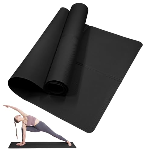 Esterilla de Yoga Clásica para Mujer y Hombre, LULUWA Antideslizante Portátil 3mm de Grosor EVA Esterilla de Ejercicio Gimnasio para Fitness Yoga Pilates Entrenamiento Exterior Camping Viajes (Negro)