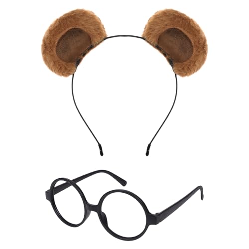 Xcgbxzd Chipmunk Costumes Accessory Chipmunk Ears Headband and Black Round Glasses Frame for Halloween Party Animal Cosplay