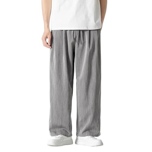 Men's Solid Color Loose Fit Casual Pants Summer Thin Wide Leg Trousers