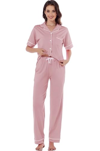 Image of LUBOT 100% Cotton Pajamas for Women Pajama Set Soft 2 Piece Sleepwear PJ Set Long Sleeve Button Knit Cozy Loungewear XS-XXL