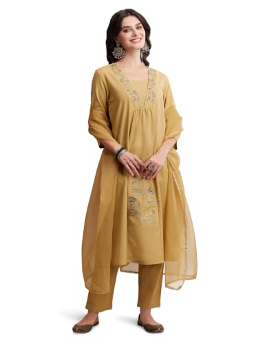 Image of Amazon Brand - Myx Women's Embroidered Kurta Set With Dupatta | Cotton Blend (Available In Plus Sizes)