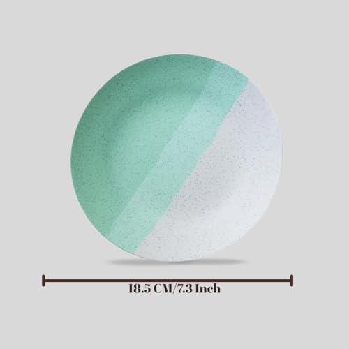 Image of Freakway Set of 2 Modern Ceramic Dinner Plates - 7.3'' Speckled Stoneware Plates with Half Mint Green & White Design /Microwave & Dishwasher Safe