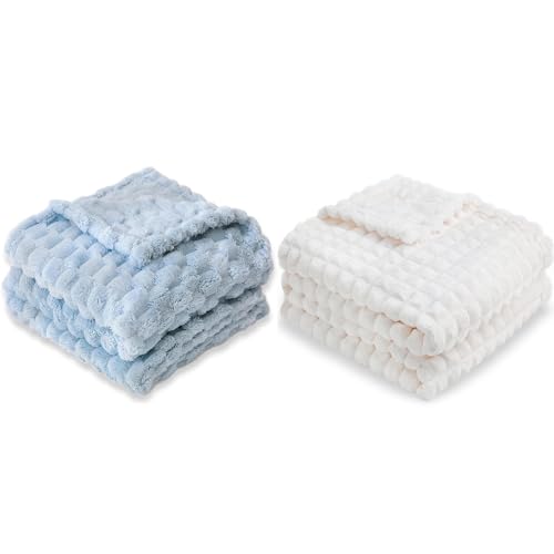 Image of HOMRITAR Baby Blanket for Boys or Girls 3D Jacquard Fluffy Fuzzy Blanket for Infant, Soft Warm Cozy Flannel Fleece Warm Blanket Nursery, Stroller Toddler Bedding (30 x 40 Inch, Blue)