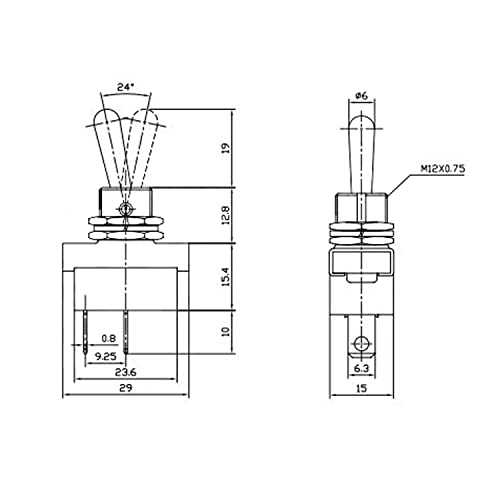 HUAREW KN3(D)-101 Metal Toggle Switch On/Off 12V 25A 2 Position 2 Pin Waterproof with Rubber Cover (2 Pcs) - Image 6