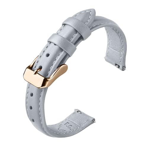 Image of Fullmosa 14mm Quick Release Leather Watch Band | Traditional Smartwatch Replacement Strap for Women Formal Daily Commute, Light Gray&Rosegold Buckle